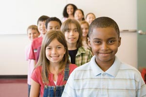 Large group of children near and far